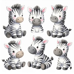 Fototapeta premium Vintage Aquarell-Plüschzebra Set 