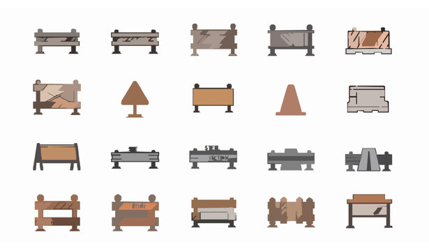 Roadblock Barrier Flat Line Icons Set with Guardrail Pedestrian Barricade and Under Construction Traffic Safety Symbols