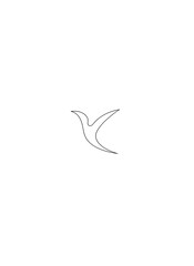 Minimalist artistic line drawing of a small bird captured in a graceful and fluid flying motion
