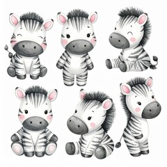 Fototapeta premium Vintage Aquarell-Plüschzebra Set 