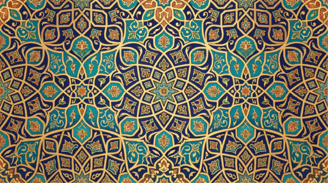 Vibrant intricate mosaic art with colorful geometric patterns and designs on a textured background