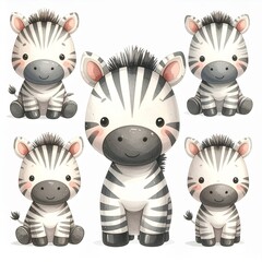 Fototapeta premium Vintage Aquarell-Plüschzebra Set 