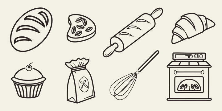 a collection of baking icons including bread and pastry items Vector