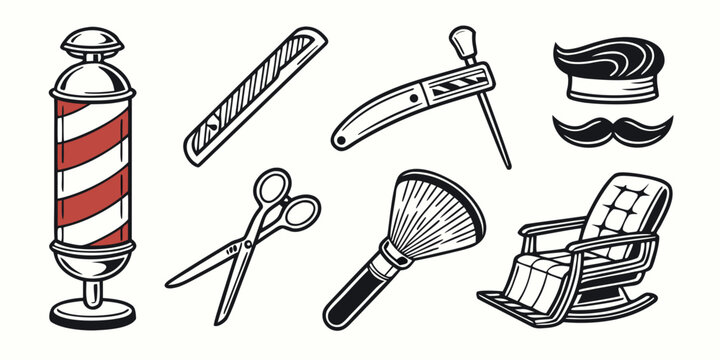 a collection of barber shop tools and equipment Vector