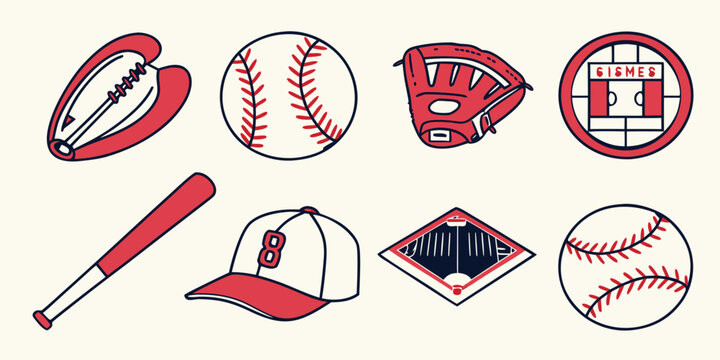 a collection of baseball equipment and accessories Vector