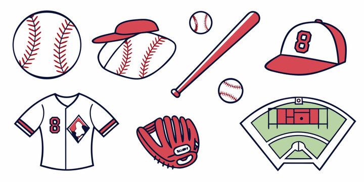 a collection of baseball equipment and apparel Vector