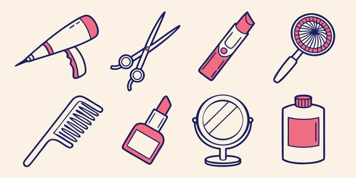 a collection of hair and beauty products and tools Vector