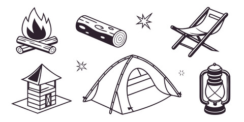 camping icons including tent and campfire Vector © Ghgs