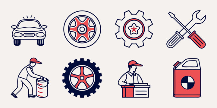 a collection of car maintenance and repair icons Vector