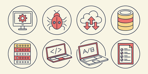 icons for web development and software bugs Vector © Ghgs