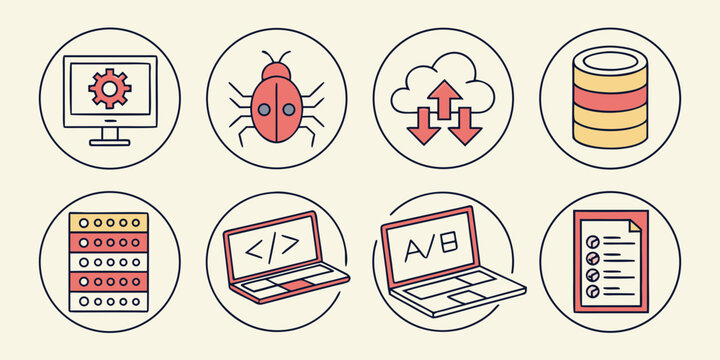 icons for web development and software bugs Vector