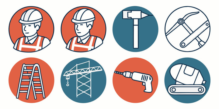 construction icons set including worker and tools Vector