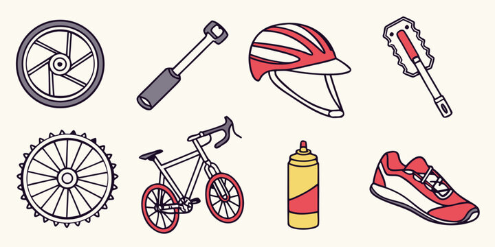 a collection of bicycle parts and accessories Vector