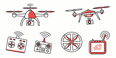 a set of drone and drone parts illustrations Vector © Ghgs