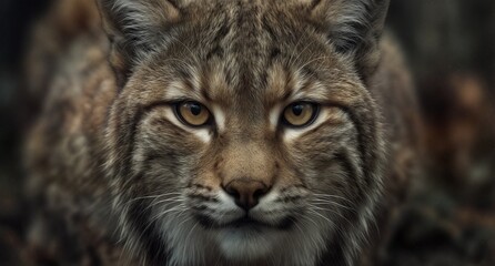 Obraz premium intense portrait of a beautiful eurasian lynx looking directly at the camera.