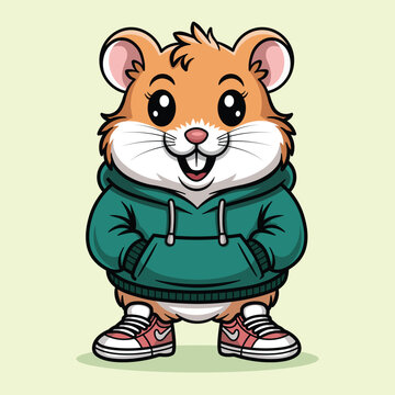 Cute Hamster in Hoodie &ndash; Trendy Kawaii Animal Mascot Cartoon Vector Illustration
