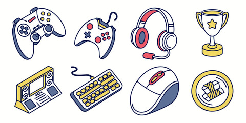 a collection of gaming accessories and devices Vector © rabbi