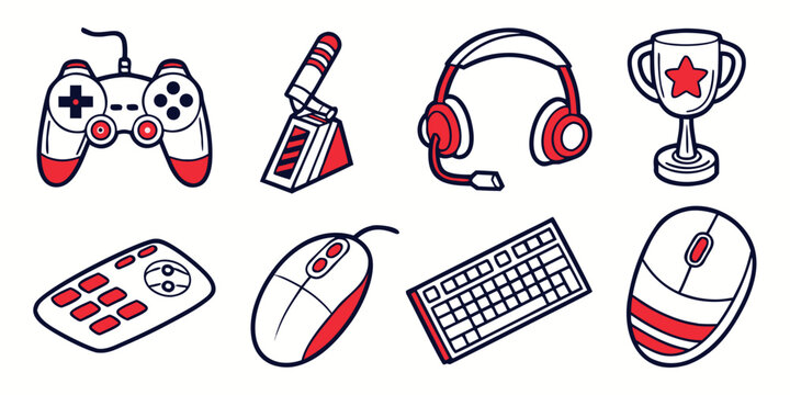 collection of gaming peripherals and accessories Vector