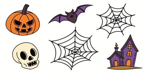 Obraz premium halloween icons including pumpkin and spider web Vector