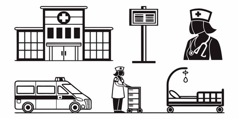 hospital building with ambulance and medical staff Vector © rabbi