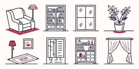 a collection of furniture and home decor items Vector © rabbi