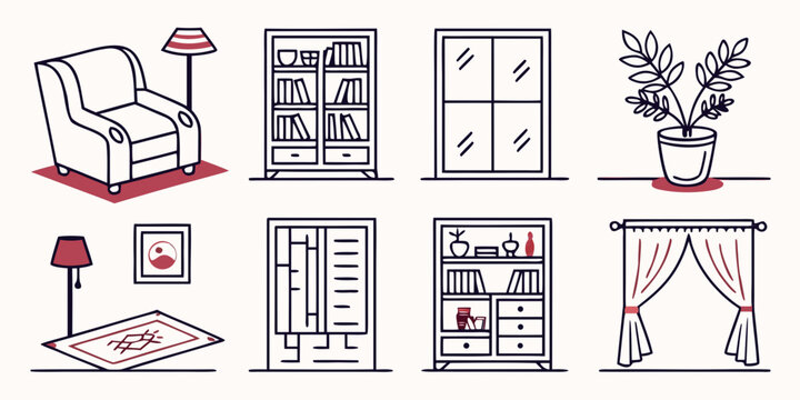 a collection of furniture and home decor items Vector