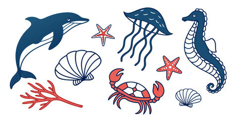 a collection of ocean creatures and shells Vector © rabbi