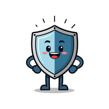 Cute cartoon shield character with a happy and confident expression.