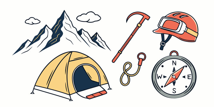 a collection of camping and hiking gear Vector