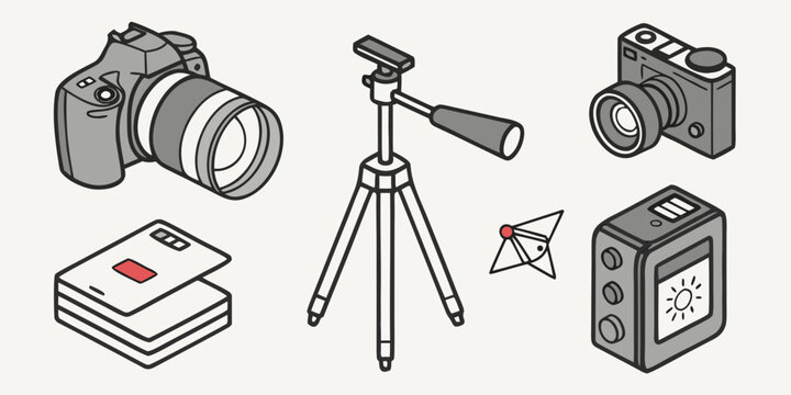 a collection of photography equipment and accessories Vector