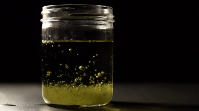 Macro time-lapse of vibrant liquid mixture bubbling in a transparent glass container. bar promotions, beverage menus, designed for product packaging and bar promotions.