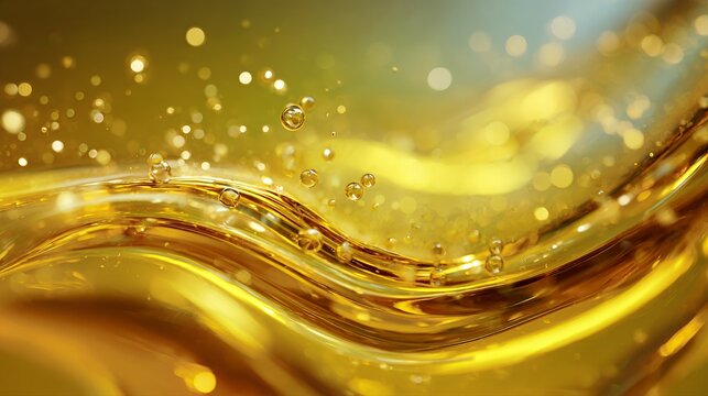 Golden Ripple Elixir: Flowing Liquid with Bubbles and Light