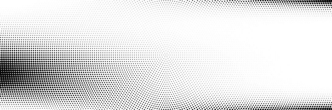 Black and white halftone dots pattern background, radial gradient pop art texture, monochrome comic style vector element for retro poster and modern graphic design.