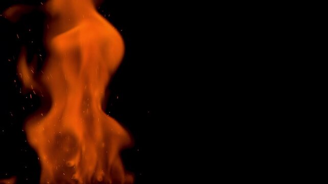 Burning Gunpowder Track. Gunpowder path ignites and burns with a bright flame on a black background