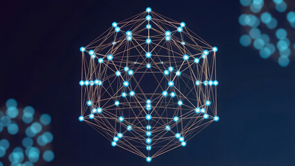 Fototapeta premium Abstract Geometric Molecular Structure 3D Network Connection With Glowing Blue Spheres On Dark Background