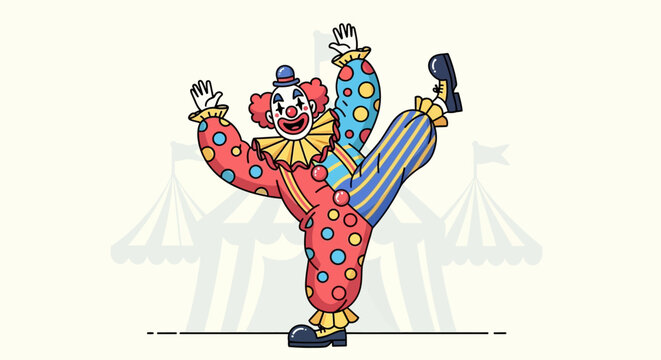 American clown performs at the circus on a sunny day
