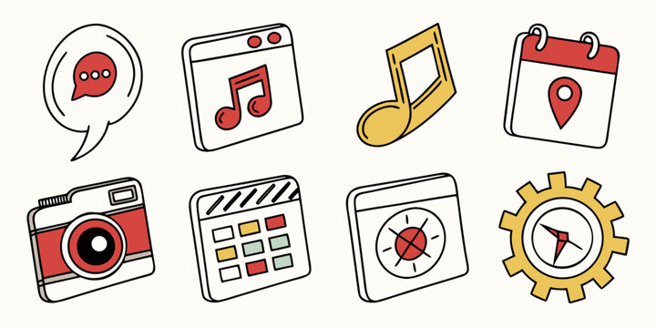 a collection of icons representing various digital media and tools Vector