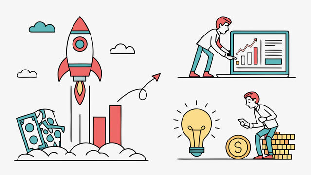 business growth and finance concept with rocket and people Vector