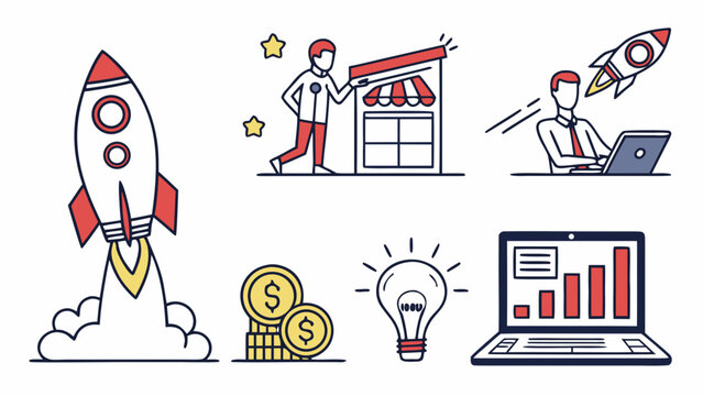 a set of business and startup related icons Vector