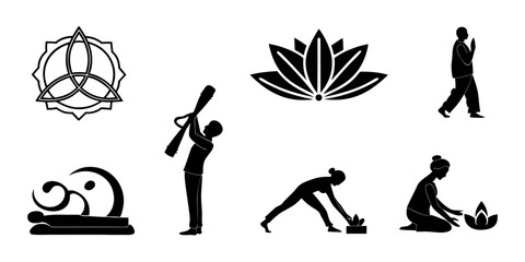 yoga poses and symbols for meditation and wellness Vector