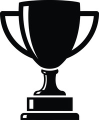 A simple black trophy icon on a white background symbolizing achievement and success © s365a