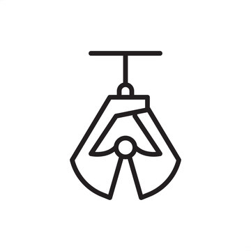 Dredging bucket icon. Maritime excavation tech, symbolizing clamshell grab hardware, underwater sediment removal tools, harbor maintenance systems, and environmental dredging engineering gear.