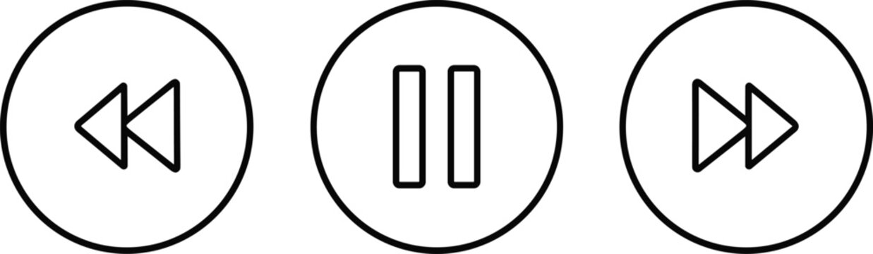 Media control icons set with rewind, pause, fast forward symbols, user interface vector illustration for playback, flat vector illustration