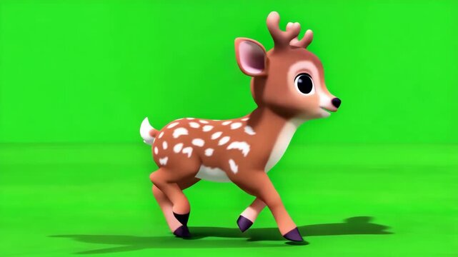 Animated Young Deer Playfully Trotting Across A Vibrant Green Background Conveying Joyful Innocence