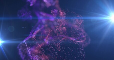 Fototapeta premium Swirling central nebula drifting in CGI studio, with purple particles, streaks, blue-white flares