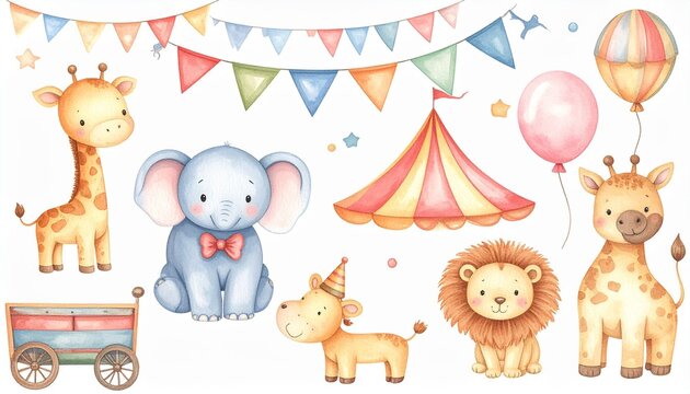 Gro&szlig;es Vintage-Aquarell-Zirkus Set 