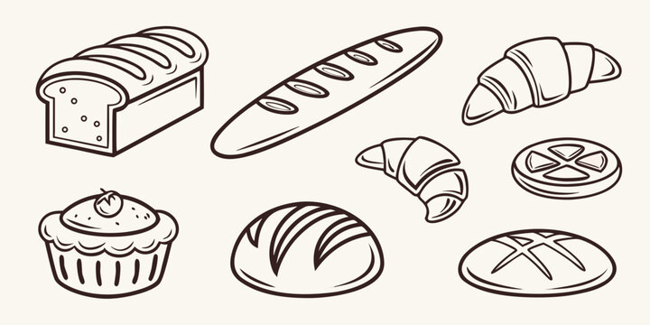 a collection of various types of bread Vector