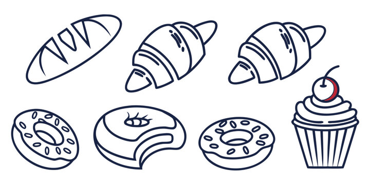 a collection of baked goods including bread and pastries Vector
