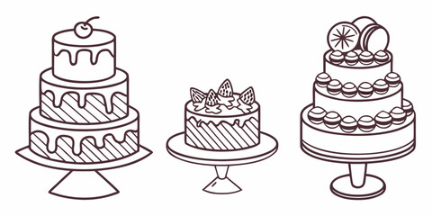three cakes on stands with different decorations Vector © RABBY MIA