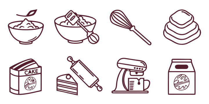 a collection of baking icons including food and tools Vector
